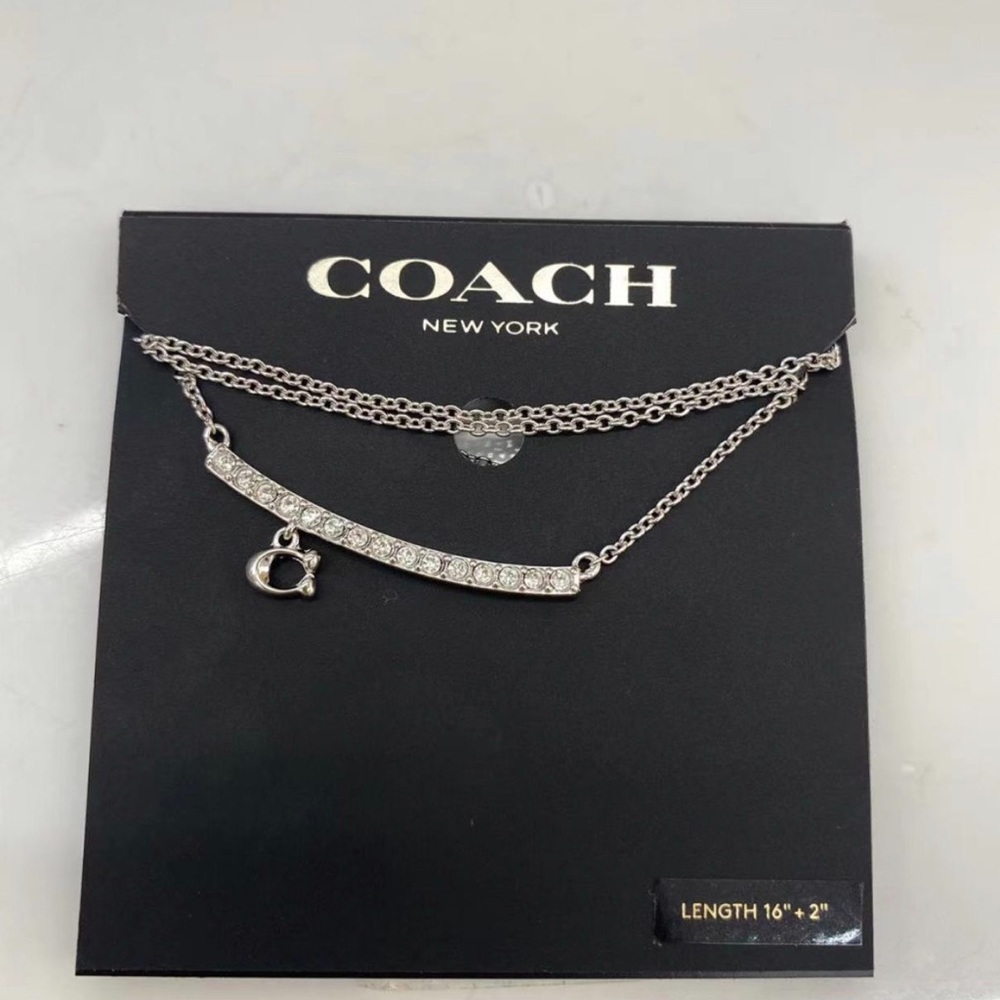 Coach Pave Signature Bar Necklace 91431 Silver Tone